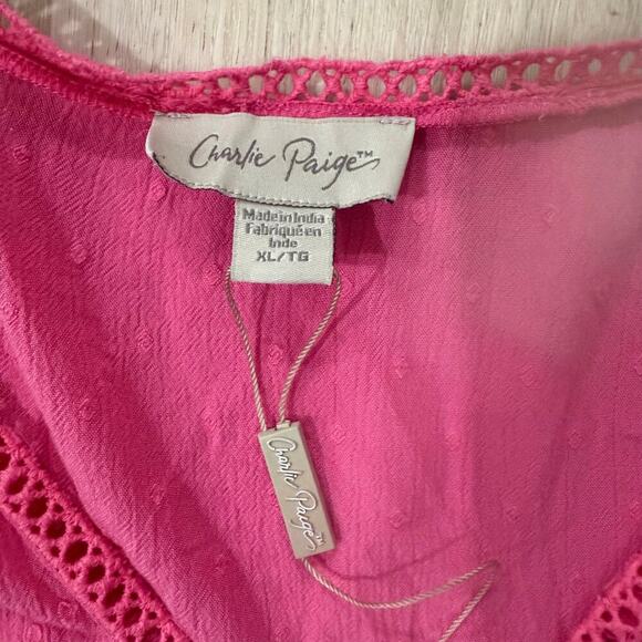 Charlie Paige Pink Boho Floral Girly Western V Neck Babydoll Top Size XL - Picture 4 of 5